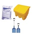 Winter grit supplies. De-ice bag, grit bin, shovel